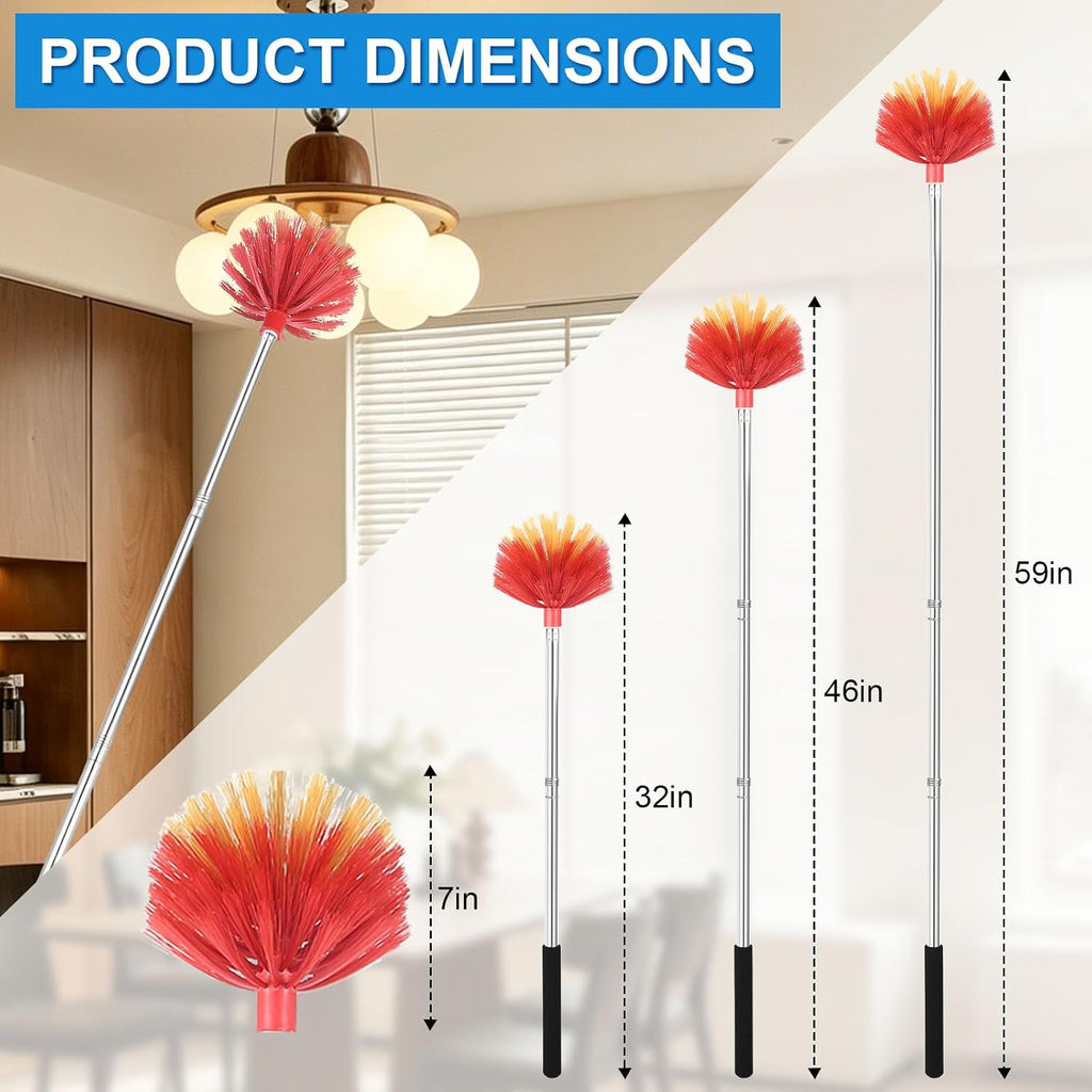Cobweb Duster with Extension Pole, Medium Stiff Bristles Cobweb Duster Head