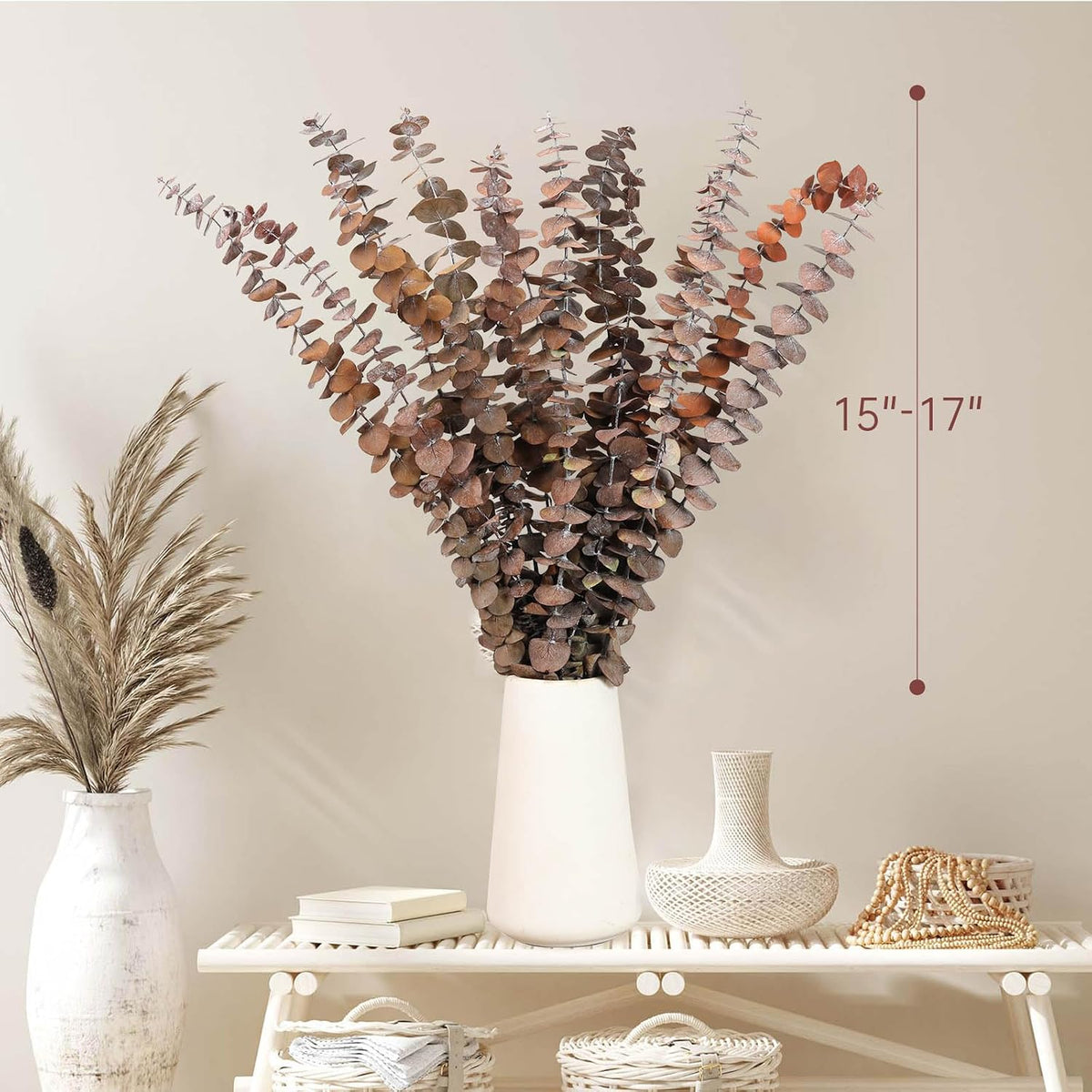 16 Pcs Dried Orange Eucalyptus Stems, 17" Preserved Eucalyptus Shower Plant