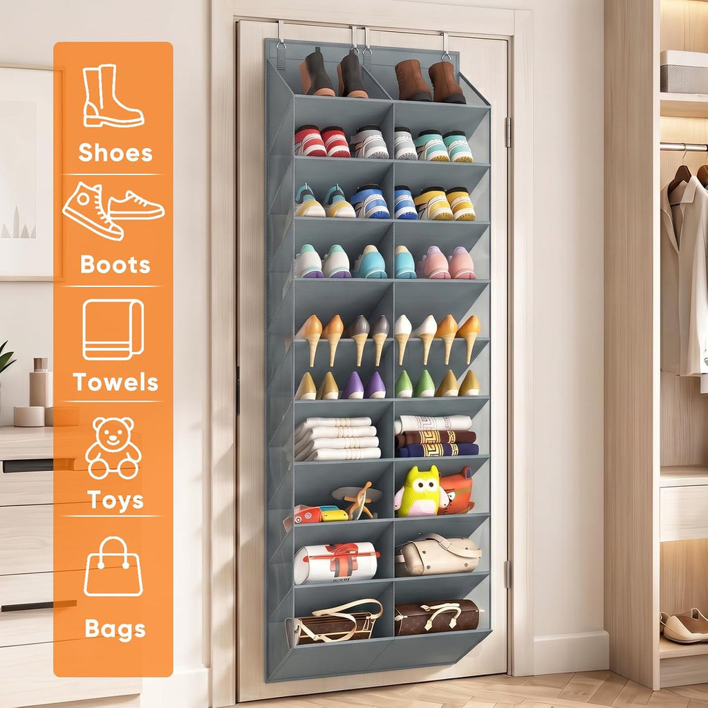 Over the Door Shoe Organizer, 20-30 Pairs Shoe Storage, 10-Tier, Grey