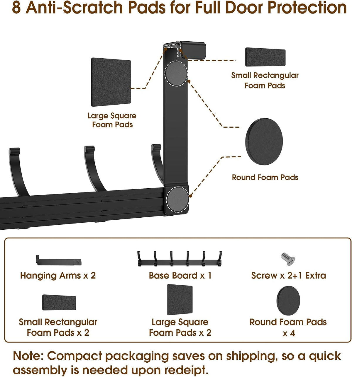 Heavy Duty Over The Door Hooks, Door Hanger with Reinforced 2.8mm Baseplate, 9mm Wide Hook, for Coats Towels Robes Bags, 12 Hooks, Fits 1-3/8" Doors, Bedroom Bathroom Storage, Matte Black