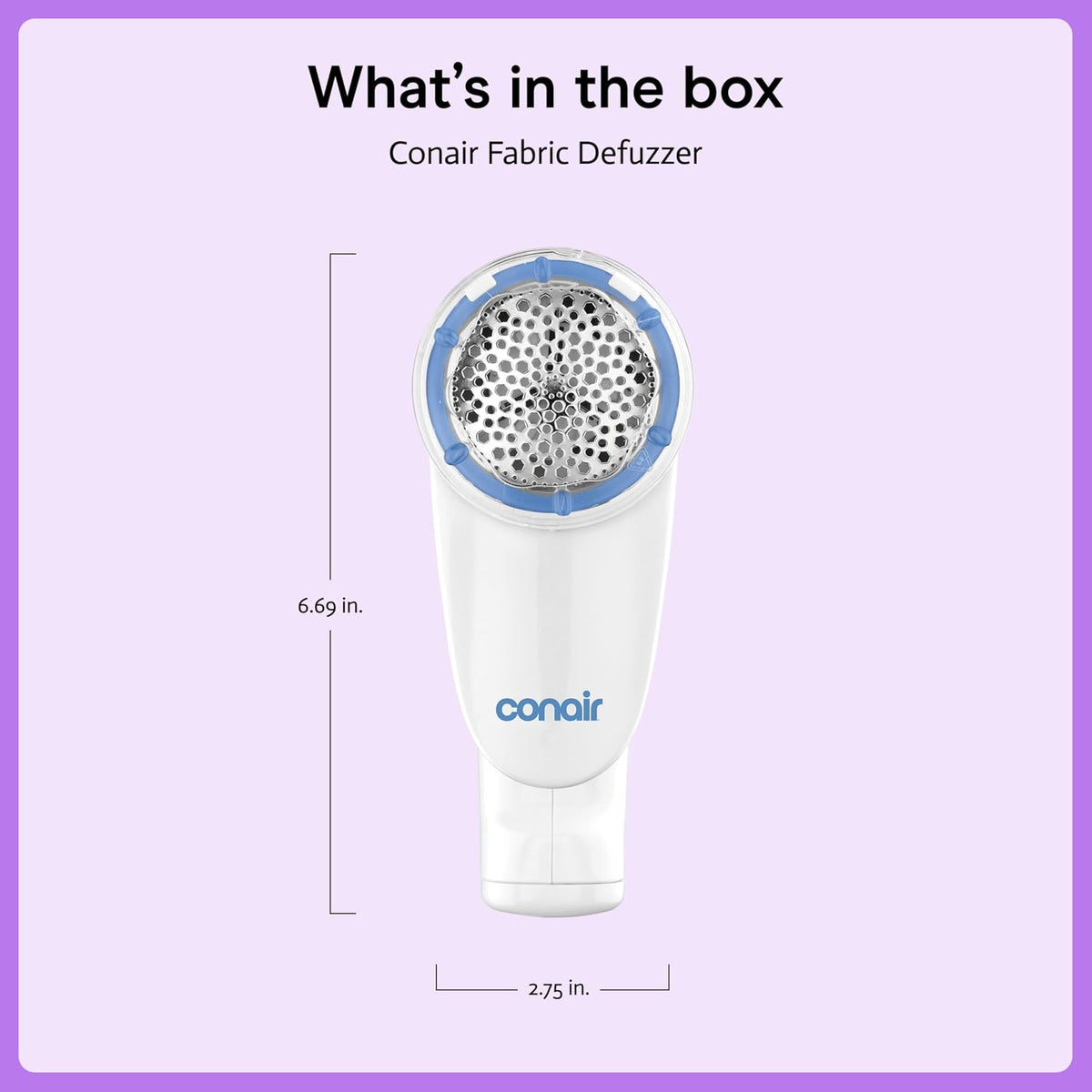Conair Fabric Shaver and Lint Remover, Battery-Operated Portable Clothes Shaver with 3 Settings, Fuzz Remover for Sweaters, Clothing and Furniture, Large 2-Inch Shaving Head, White