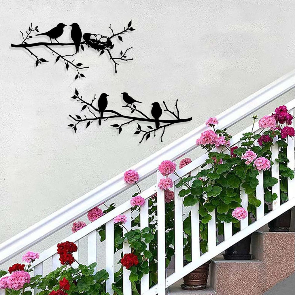 2pcs Metal Birds Wall decor,Birds on branch Silhouette wall art