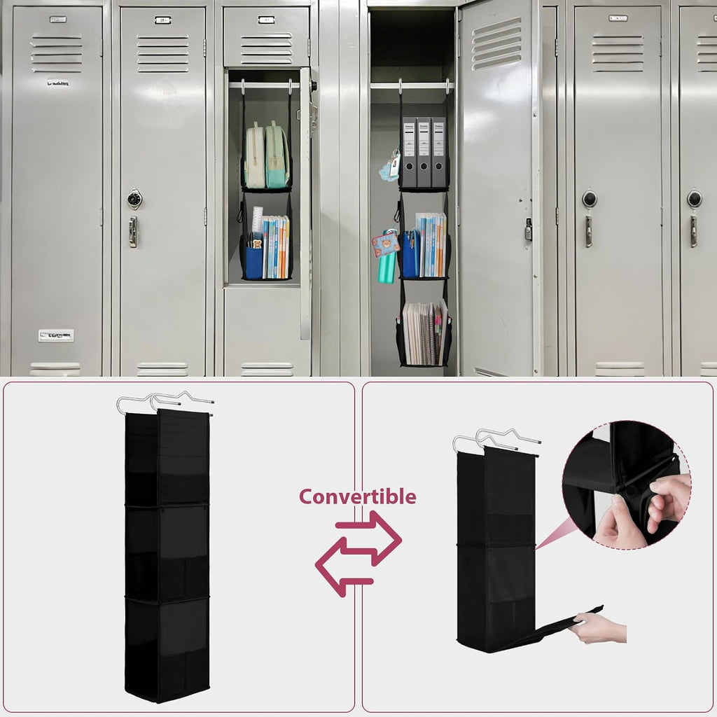 LOVEGRASS 3 Shelf Locker Organizer, Locker Shelf with Side Pockets, Black