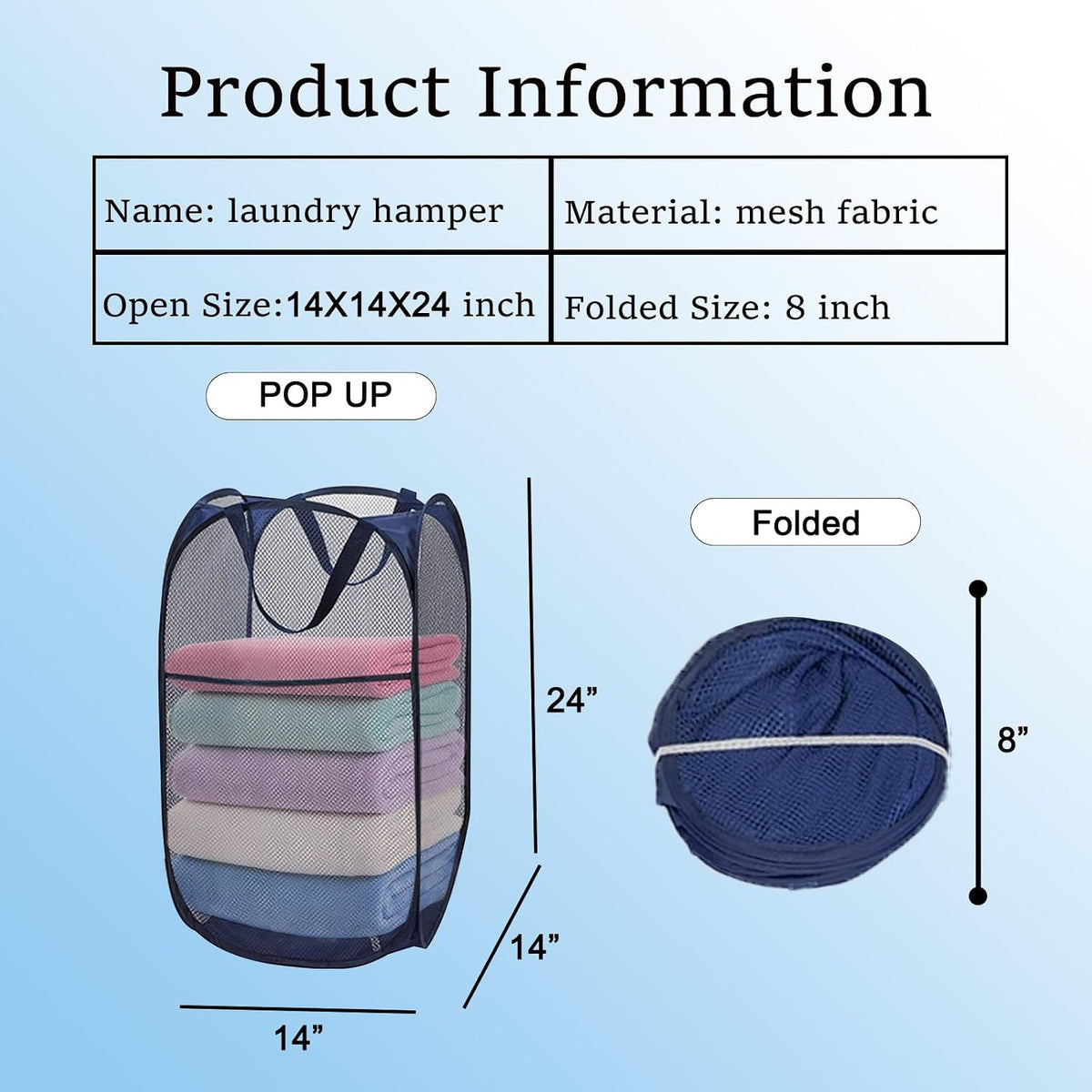 2 Pack Collapsible Pop Up Laundry Basket, Large Capacity Mesh Hamper