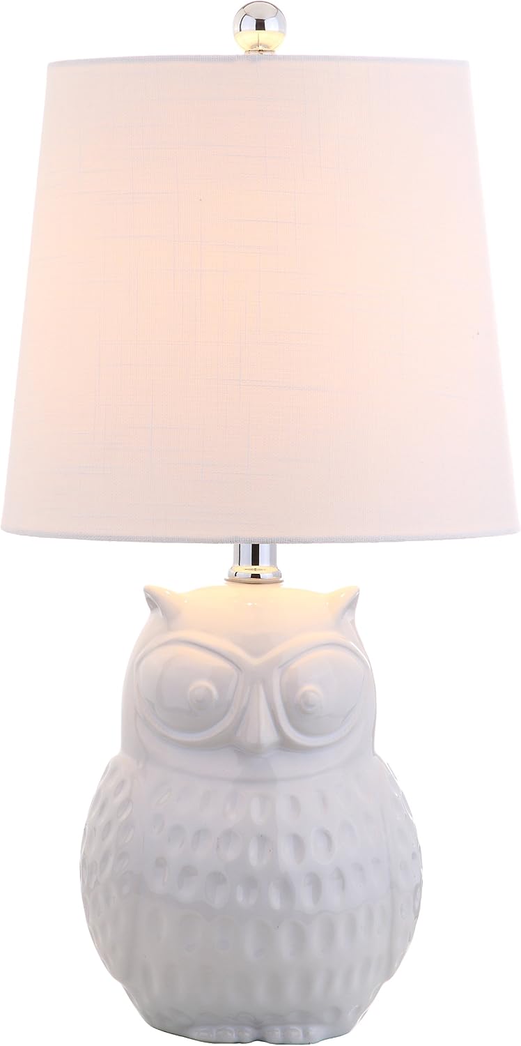 JONATHAN Y Hoot Owl Ceramic Table Lamp 20.5" Bedside Light, White