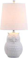JONATHAN Y Hoot Owl Ceramic Table Lamp 20.5" Bedside Light, White