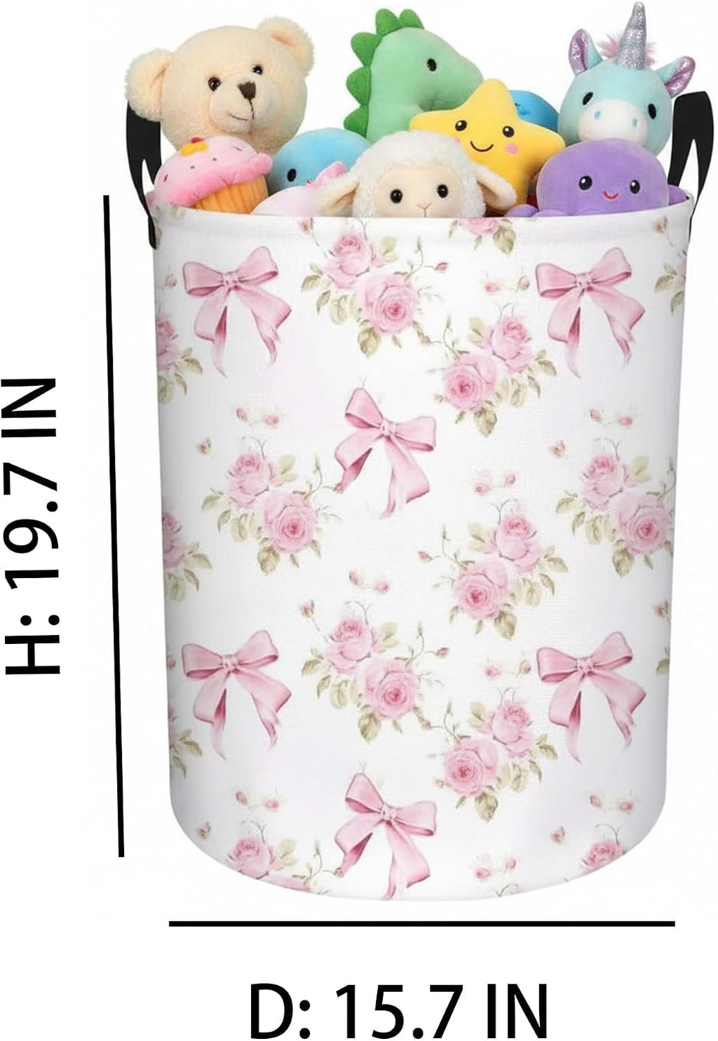 Baby Girl Laundry Basket Kids Nursery Gift Hamper Bow Room Deco (Pink Flower Bowknot)