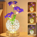 Flower Table Lamp, 3 Colors Touch Stepless Dimming Crystal Night Light, Rechargeable Artificial Morning Glory Light, LED Flower with Vase Lamp Romantic Decor for Date Party Home (Morning Glory-Purple)