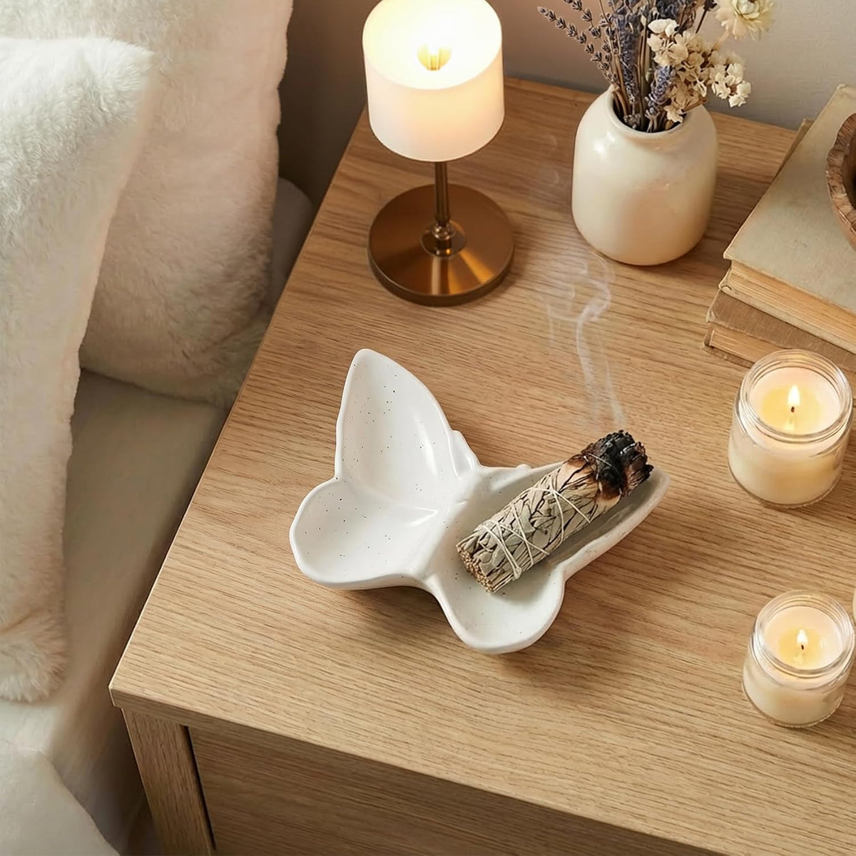 Butterfly Incense Holder for Sticks, Handmade Ceramic Incense Burner, Sage Stick Burner and Palo Santo Holder for Zen Yoga Spa Meditation Home Decor, Butterfly Spiritual Gifts for Women Mom