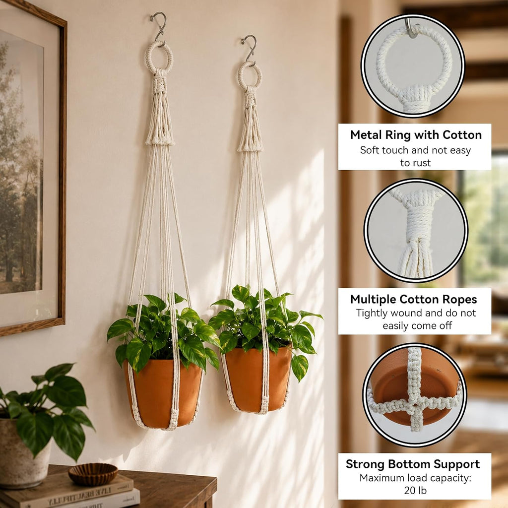 Artilady Macrame Hanging Planters Indoor Plant Hanger, Ivory White