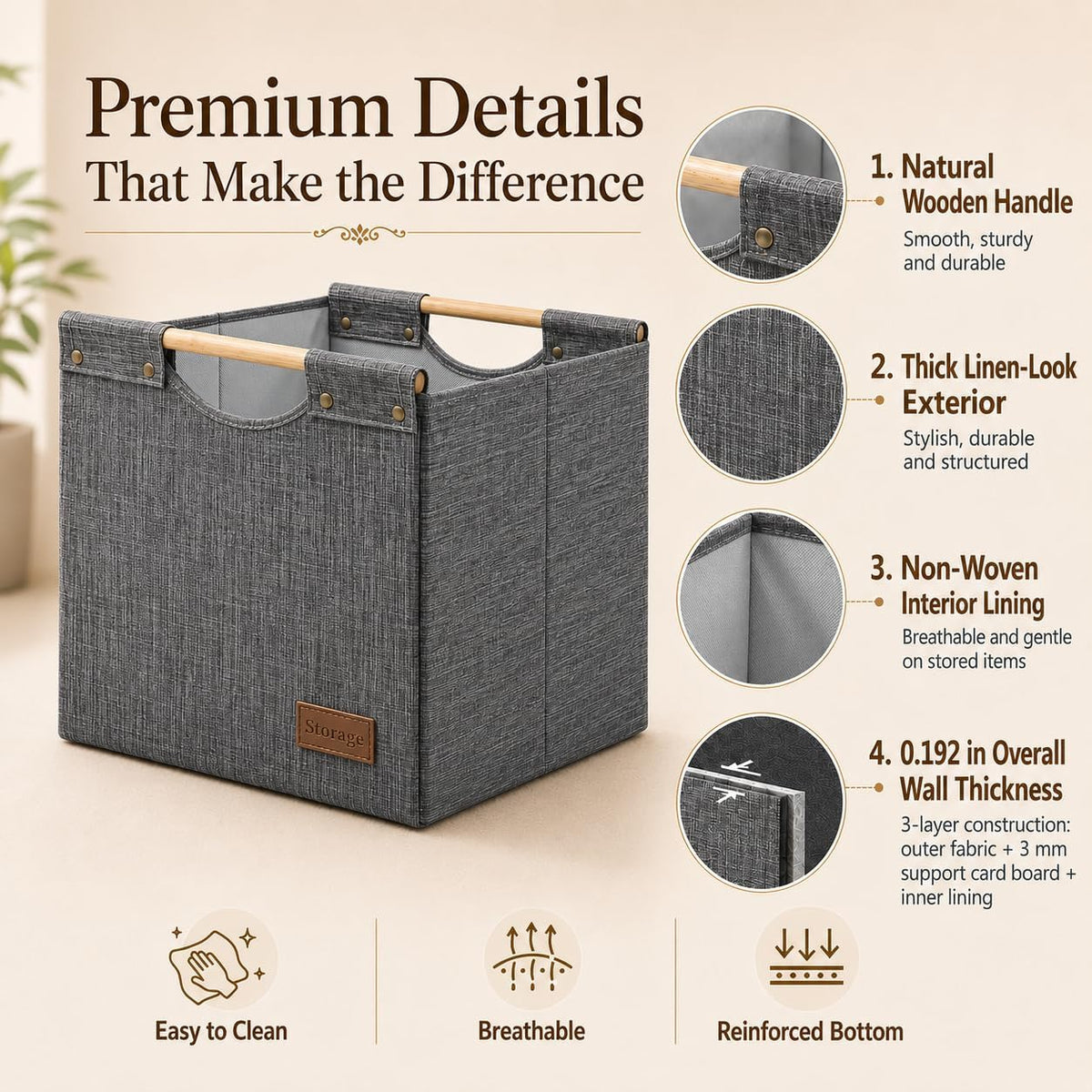 KAKAMAY Cube Storage Bin 13x15x13 Storage Cubes for Kallax 4-Pack Dark Grey