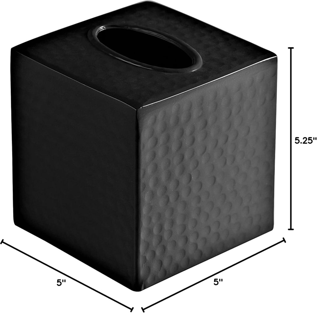Monarch Abode Tissue Box Cover Square – Hand Hammered Black Metal Tissue Holder Box for Bathroom Accessory, Aesthetic Decorative Facial Napkin Cube for Modern Home Decor