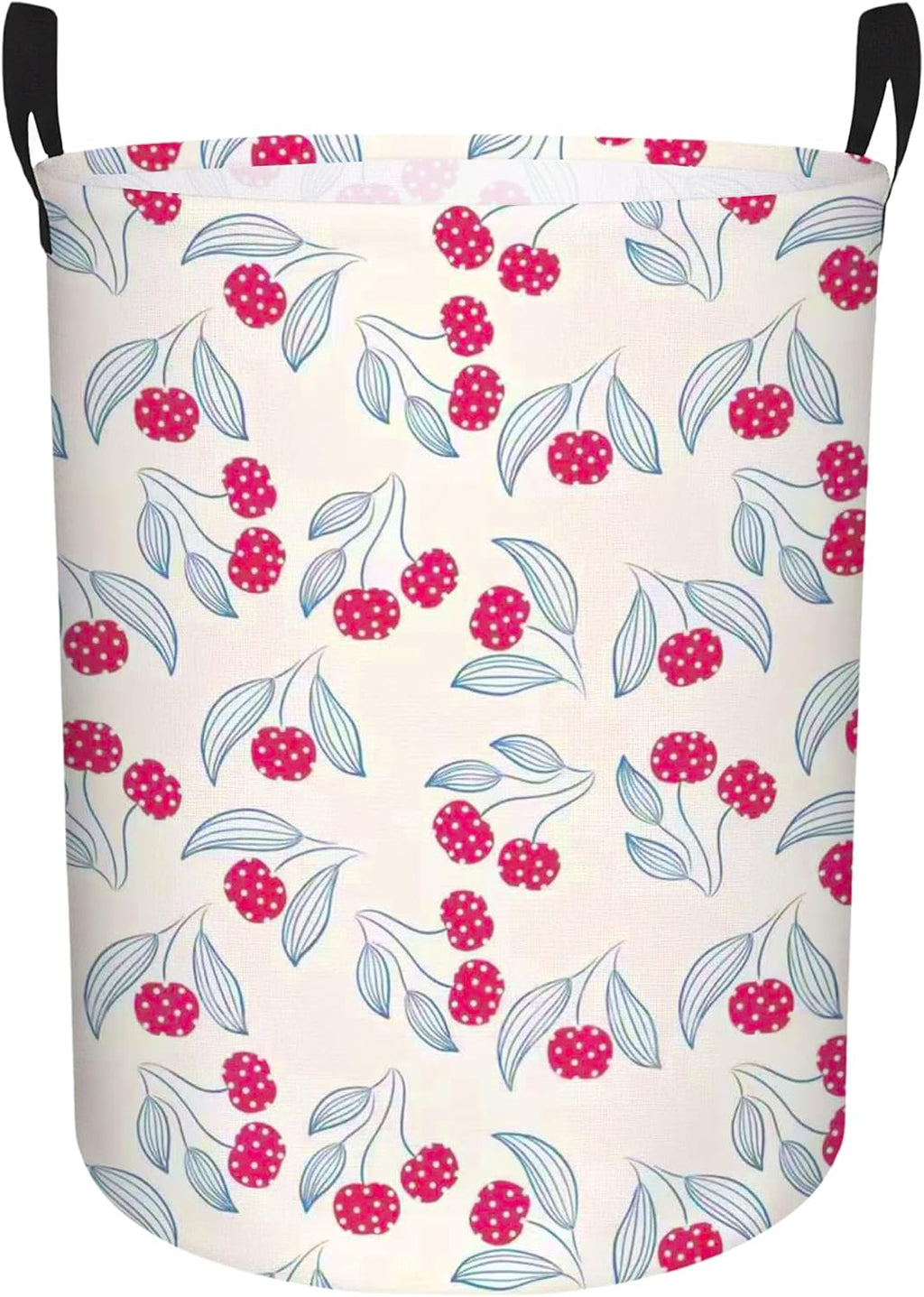 Cute Girls Baby Laundry Basket Kids Clothes Gift Hamper Nursery Cherry Room Decor (Blue Leaf Dot Cherries)