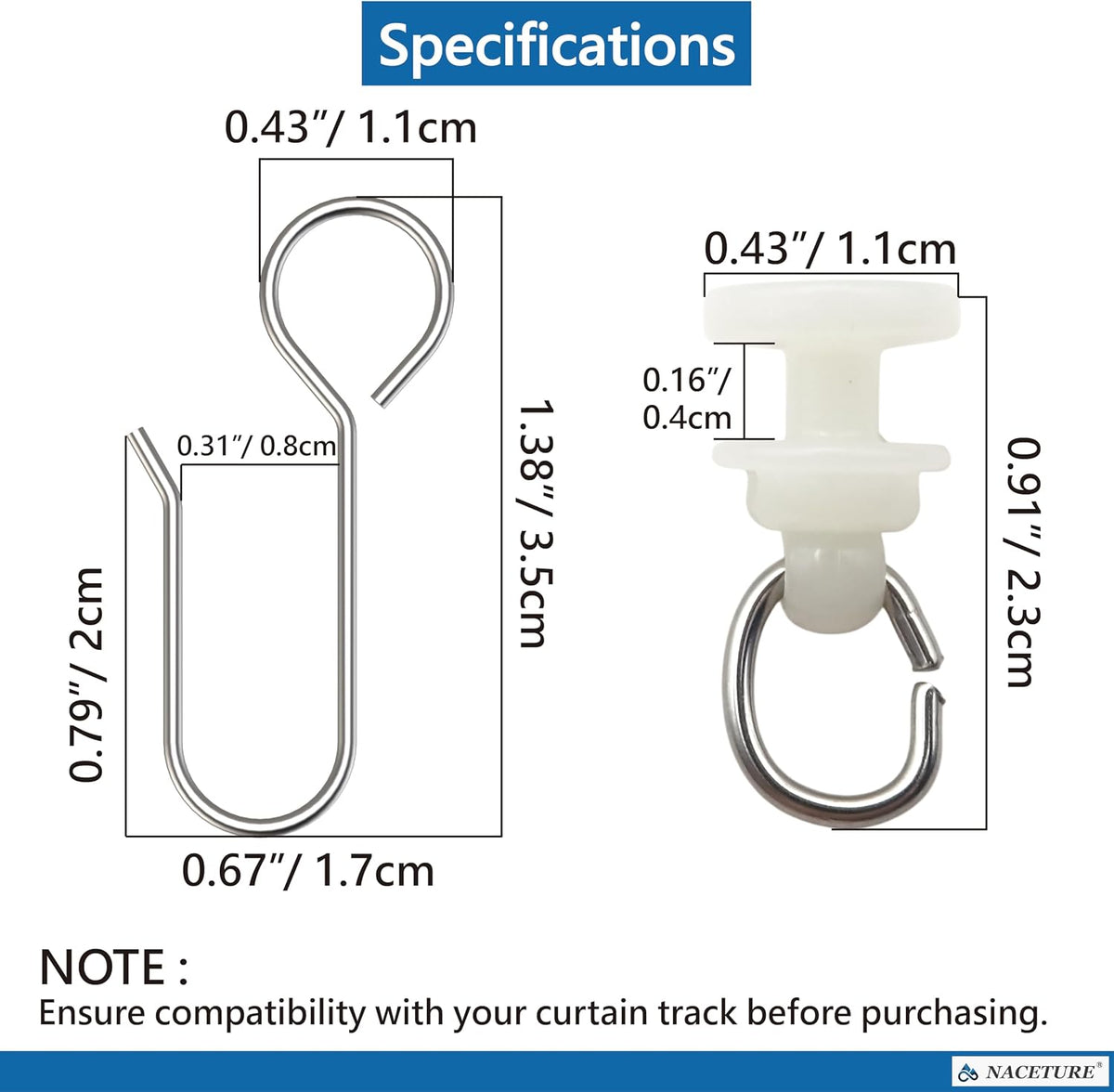 NACETURE Stainless Steel Curtain Hooks with Rings, 30 Pack