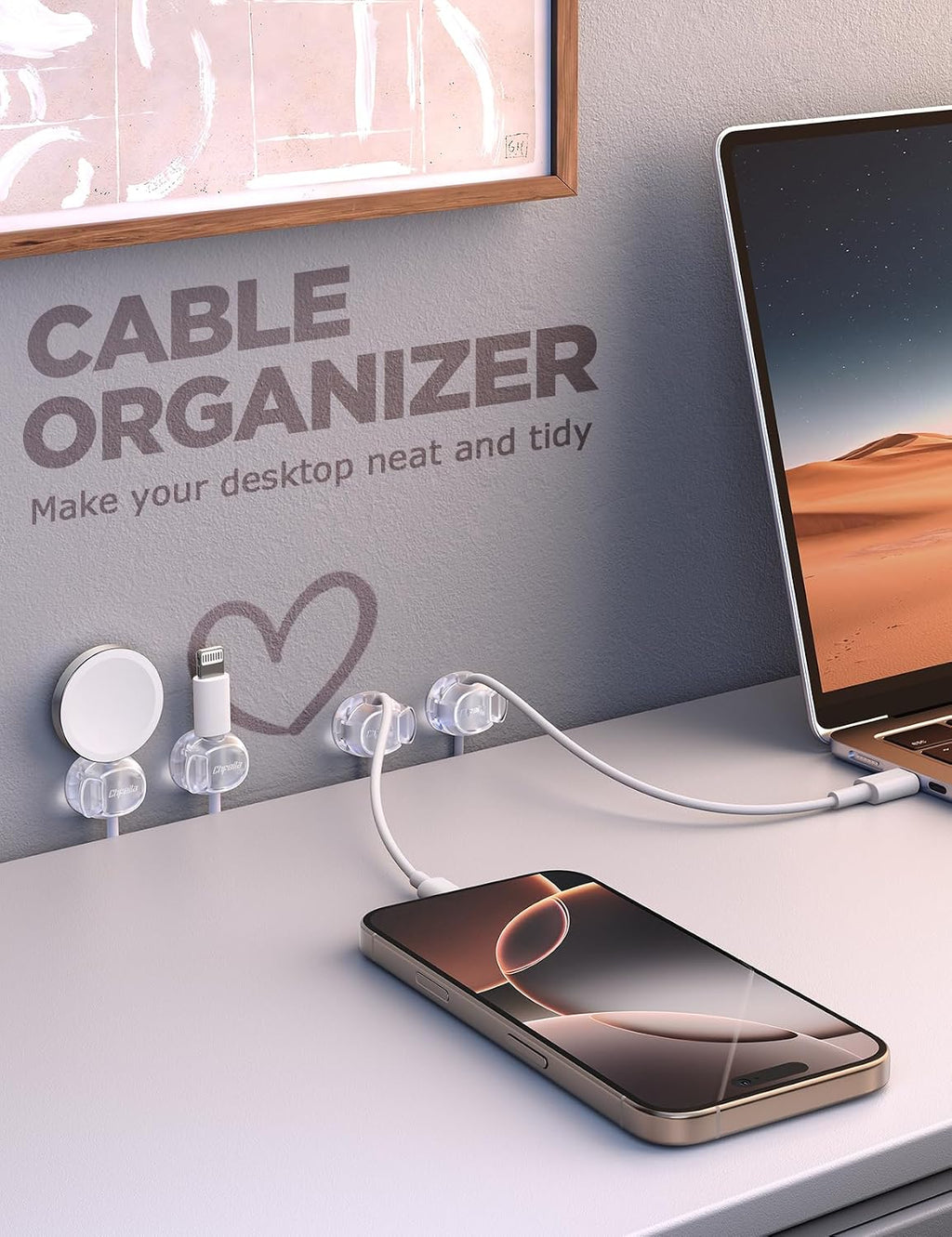 Cable Clips, Chfeila 8Pack Dual Spring Cord Organizer with Clasp Lock, [Max Stability] Desk Cable Management, Adhesive Phone Charging Wire Holder for Nightstand/Car/Wall, Office Accessories Decor