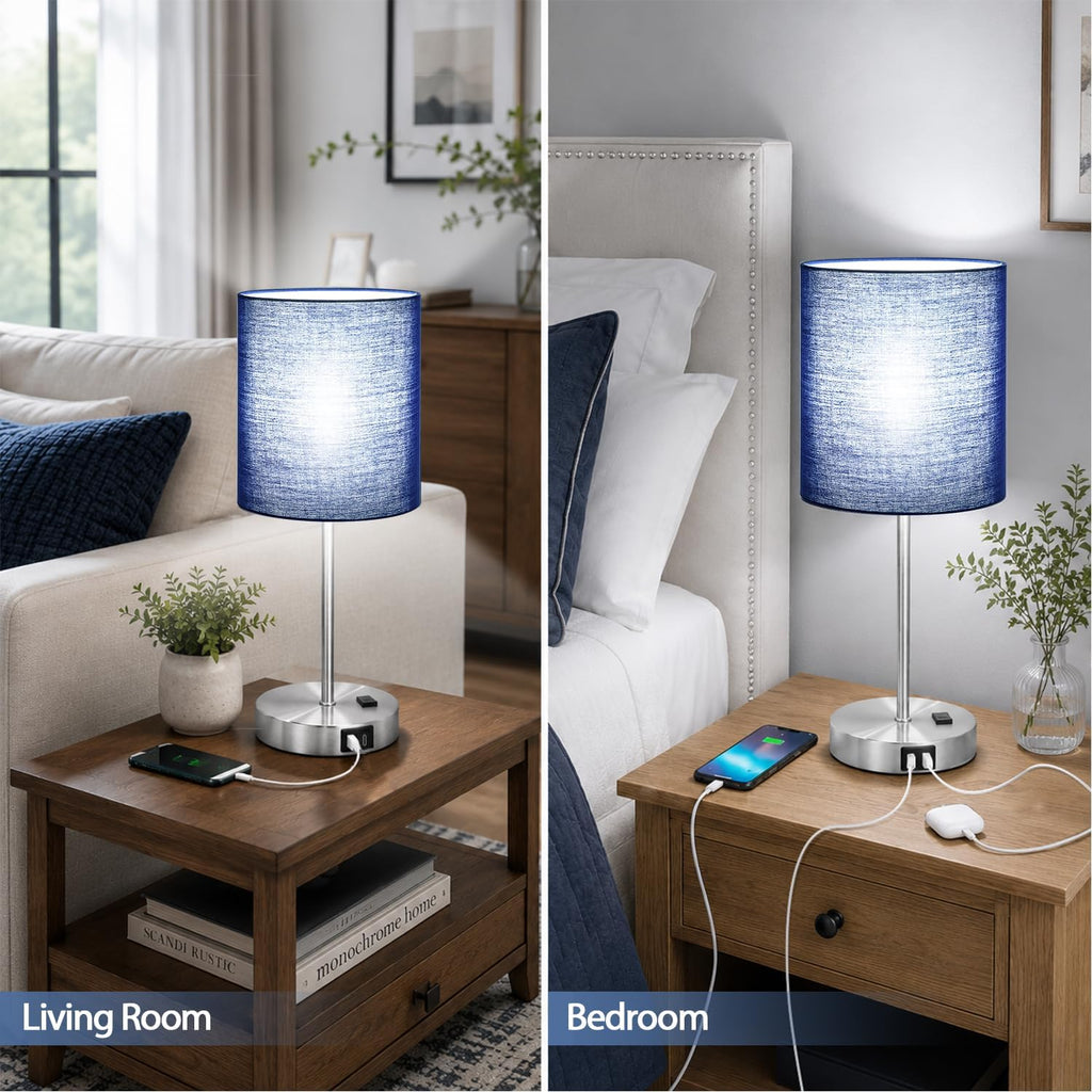 Set of 2 Touch Control Table Lamps with 2 USB & AC Outlet, 3-Way Dimmable Bedside Nightstand Lamps for Bedroom Living Room Nursery, 800 Lumens 5000K Daylight Bulbs Included