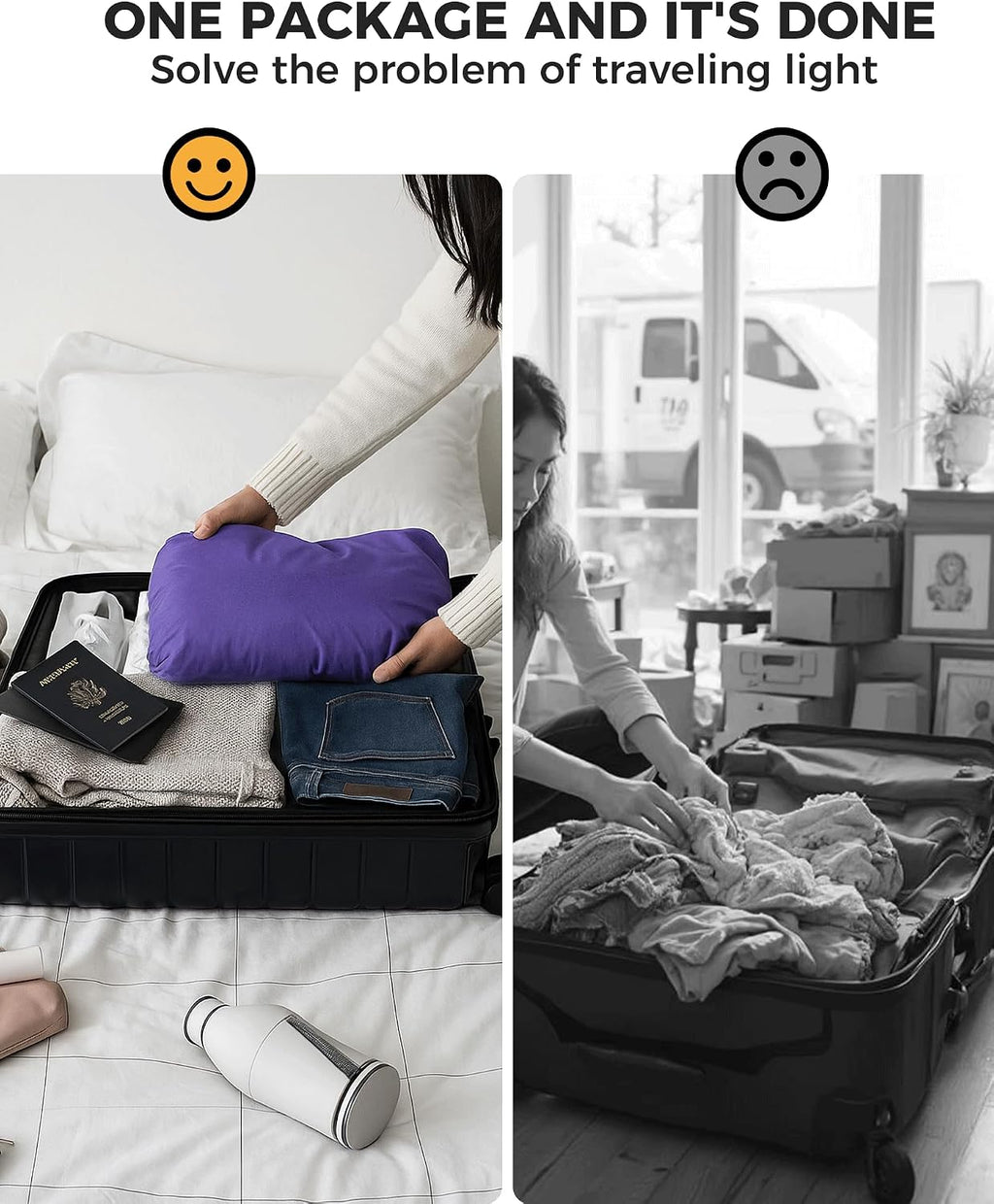 Compression Travel Laundry Bag for Dirty Clothes, Pump-Free Laundry Bag for Suitcase & Dorm, Waterproof Wet Dry Clothes Organizer, Large Capacity Space Saving Travel Bag (1 Pcs)(Purple, M)