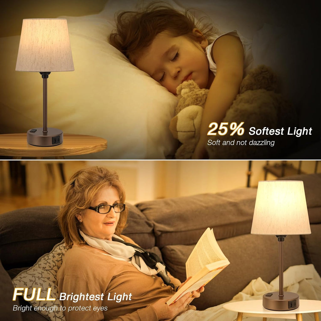 Brown Bedside Lamps Set 2 for Bedroom - Dimmable Touch, USB C+A, AC Outlet