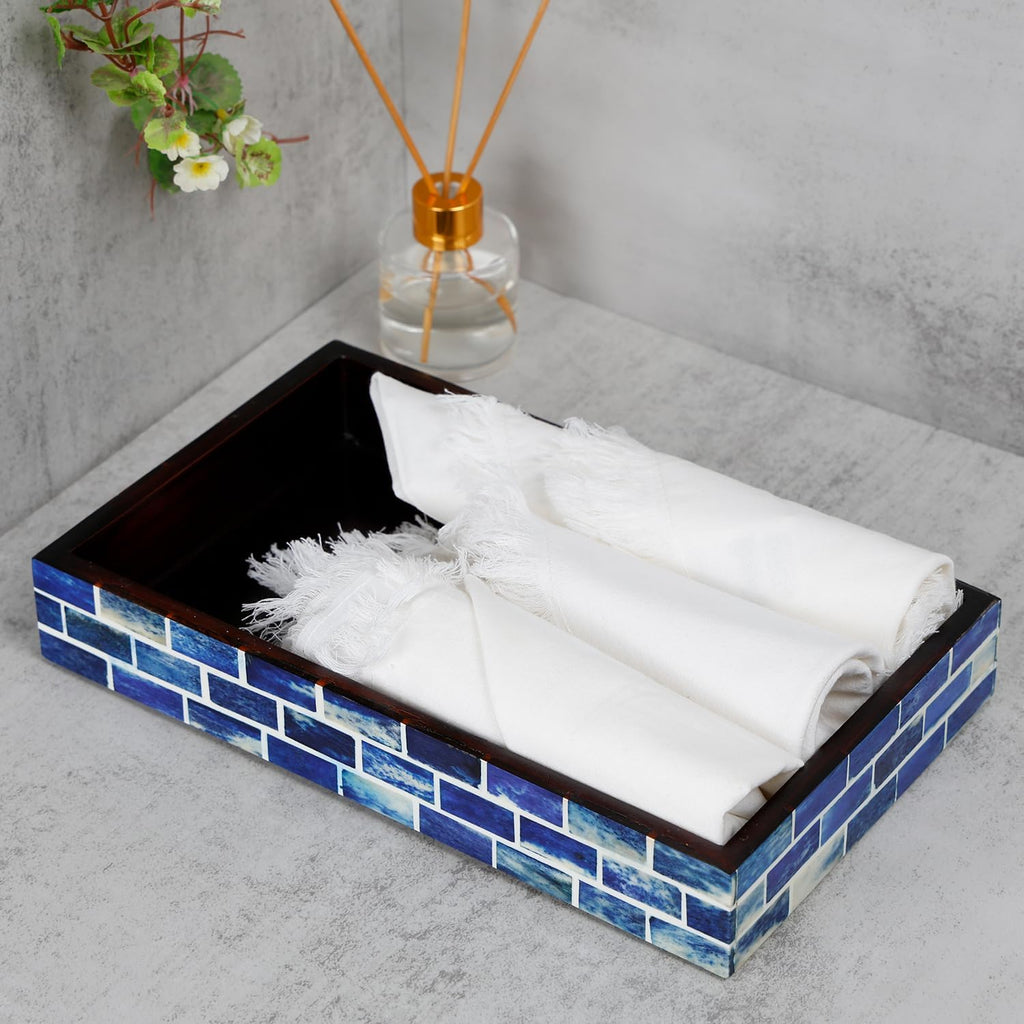 Handicrafts Home Bone Inlay Indigo Decorative Organizer Vanity Tray, 10x6