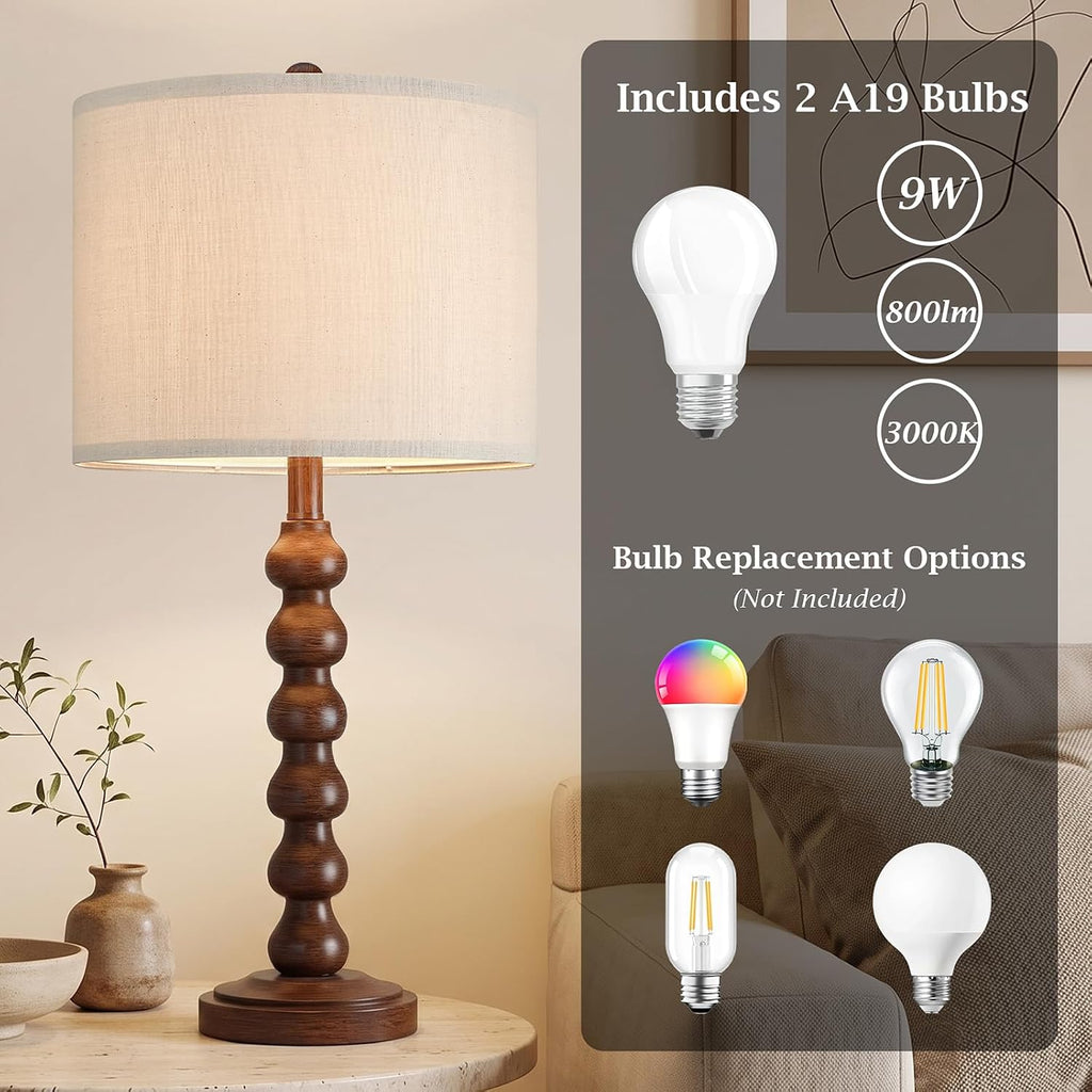 27" Farmhouse Table Lamps Set of 2 for Living Room, Brown Lamps for Bedroom