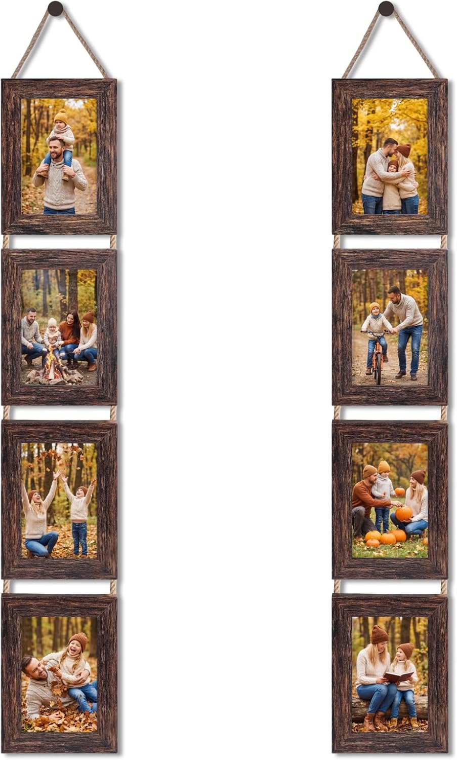 QUTREY 4x6 Collage Picture Frames, 8 Openings Vertical Hanging Photo Frame Set of 2, 4 by 6 inch Multi Picture Frames for Wall, Distressed Brown