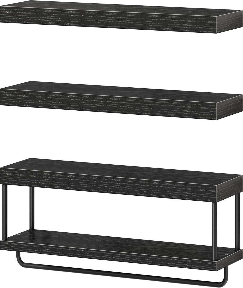 QEEIG Long Bathroom Floating Shelves Over Toilet (Black, Set of 3, 23.6")