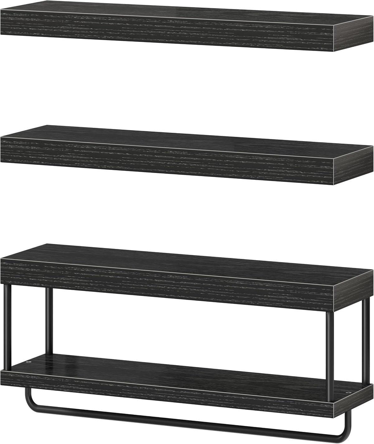 QEEIG Long Bathroom Floating Shelves Over Toilet (Black, Set of 3, 23.6")