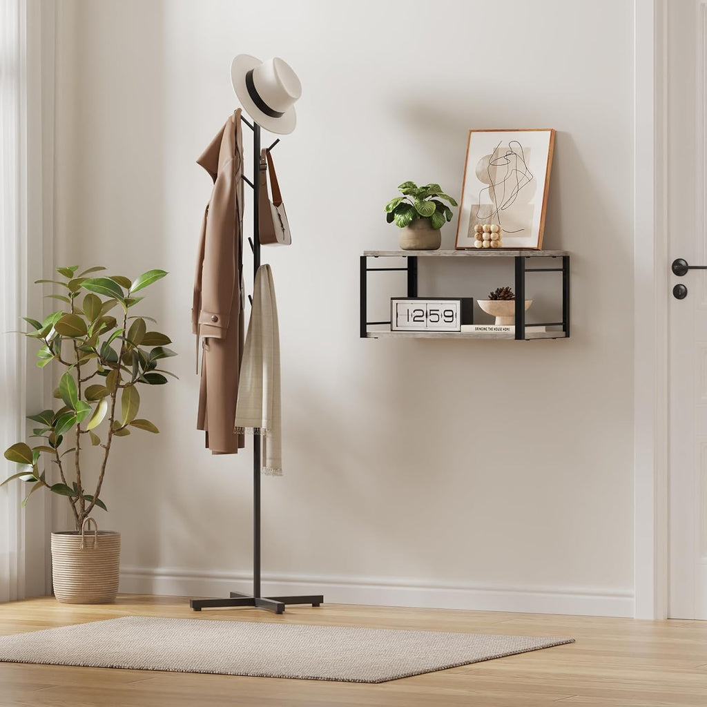 Floating Nightstand, Wood Bedside Shelf Wall Mounted Nightstand, Floating Bedside Table Wall Shelf for Bedroom, Living Room, Bathroom, Kitchen, Office (Vintage Gray)