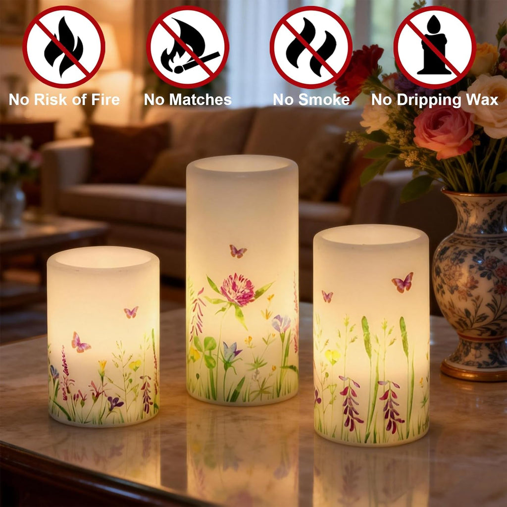 Butterfly Flameless Pillar Candles Battery Operated with 6H Timer