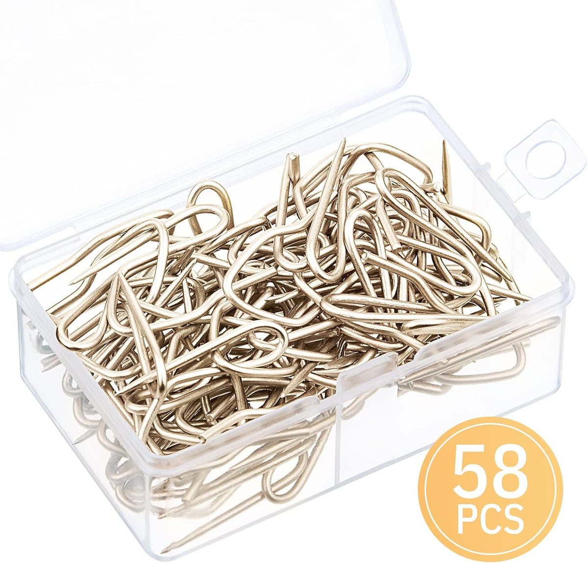 Outus 58 Pack Metal Curtain Hooks Pin On Drapery Hooks 1.2 x 1 Inch for Window,Door,Shower Curtain (Champagne Gold)