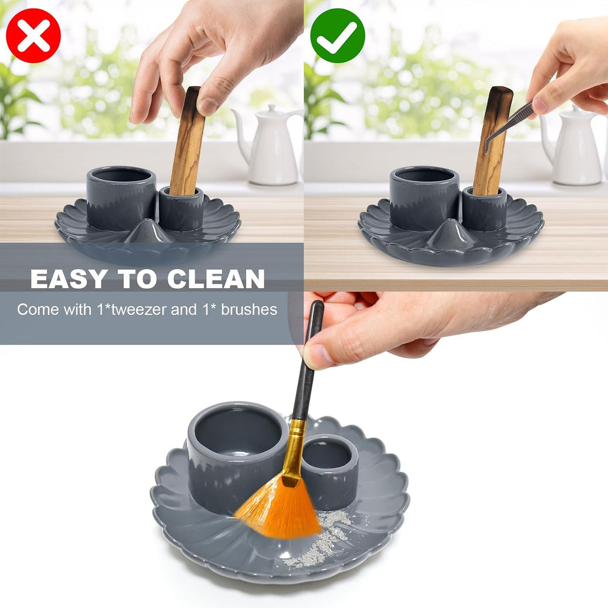 4 in 1 Incense Holder, Ceramic Palo Santo Holder, Sage Holder for Burning, 5.3" Ceramic Ash Catcher Tray for Meditation Yoga Room