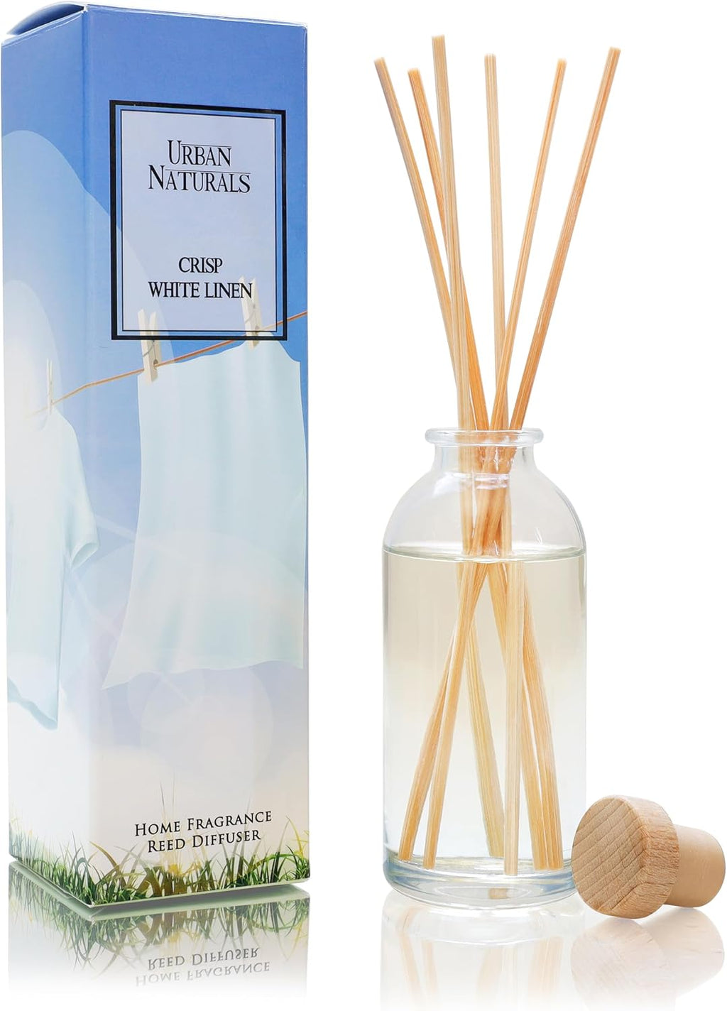 Urban Naturals Reed Diffuser Set, Crisp White Linen - Bathroom Shelf Décor