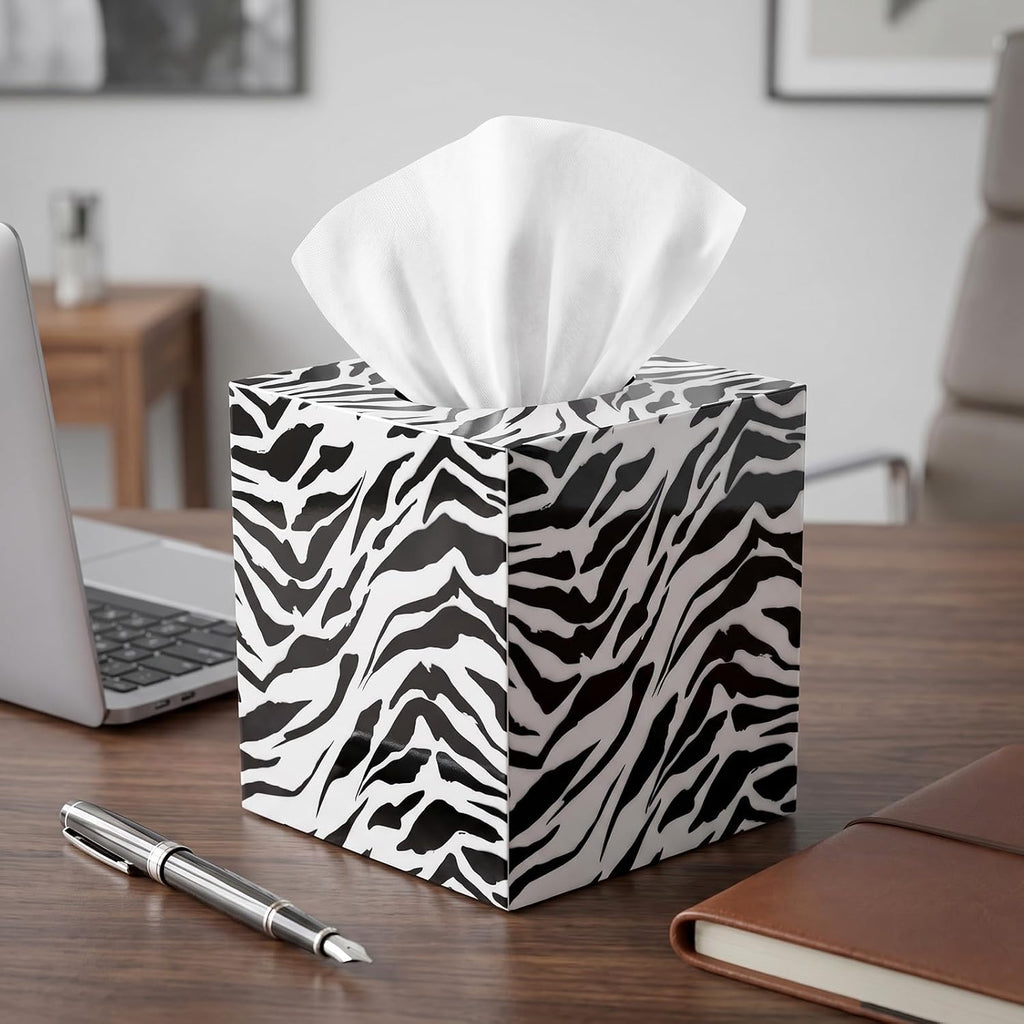 SquareTissue Box Cover, Classic Zebra Print, Bold Monochrome Zebra Design