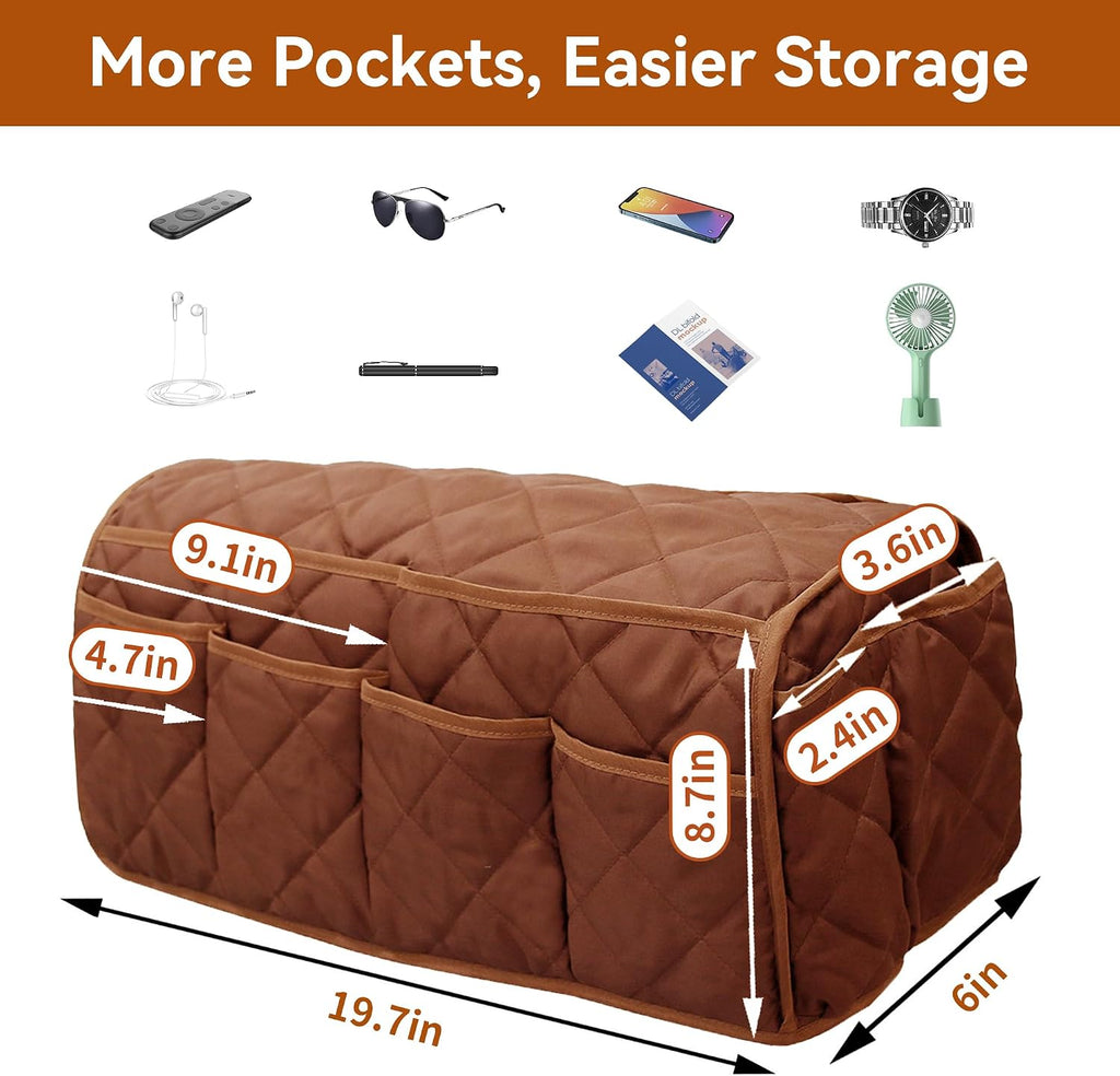 MEHIDFY Armchair Caddy, Waterproof Sofa Armrest Organizer, Non Slip Recliner Organizer, Remote Holder for Recline, Recliner Caddy with 14 Pockets Storage for TV Remote, Phone, Magazine(brownish+grey)