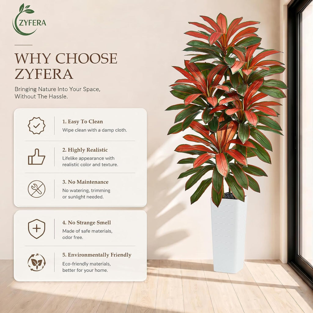 Artificial Dracaena Tree 7FT, Fake Tree with White Tall Planter