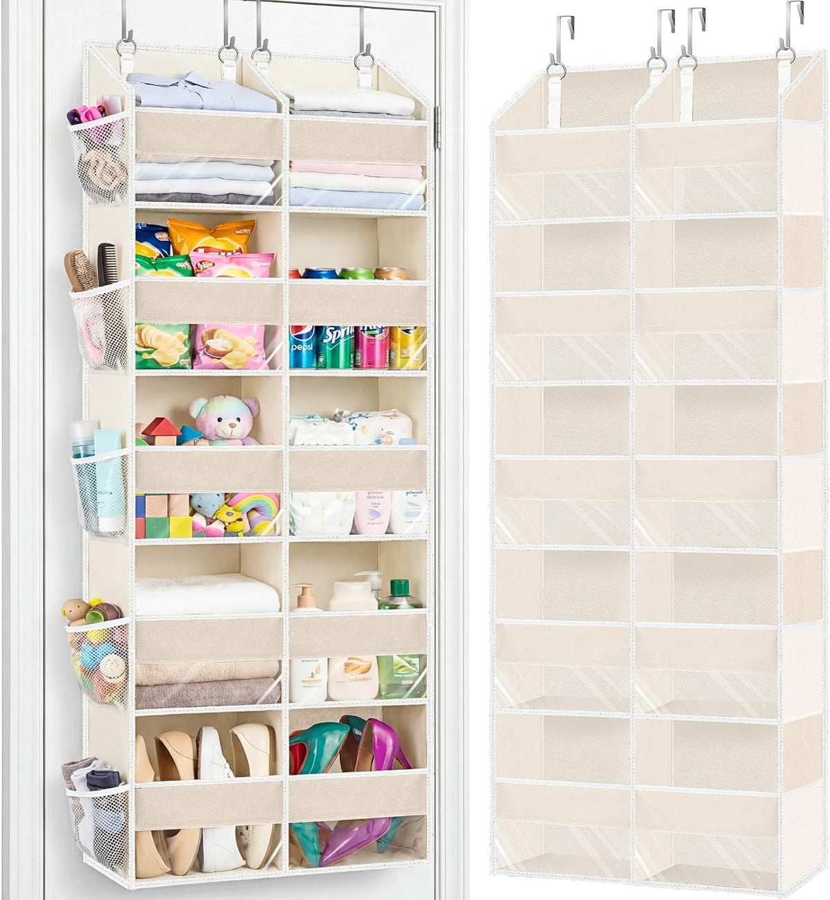 Ofiray-home Over the Door Organizer 5 Tiers,Extra Large Behind Door Storage of 10 Compartments,80 lbs Weight Capacity Over the Door Storage, Door Hanging Organizer for Closet, Diaper Organizer, Beige