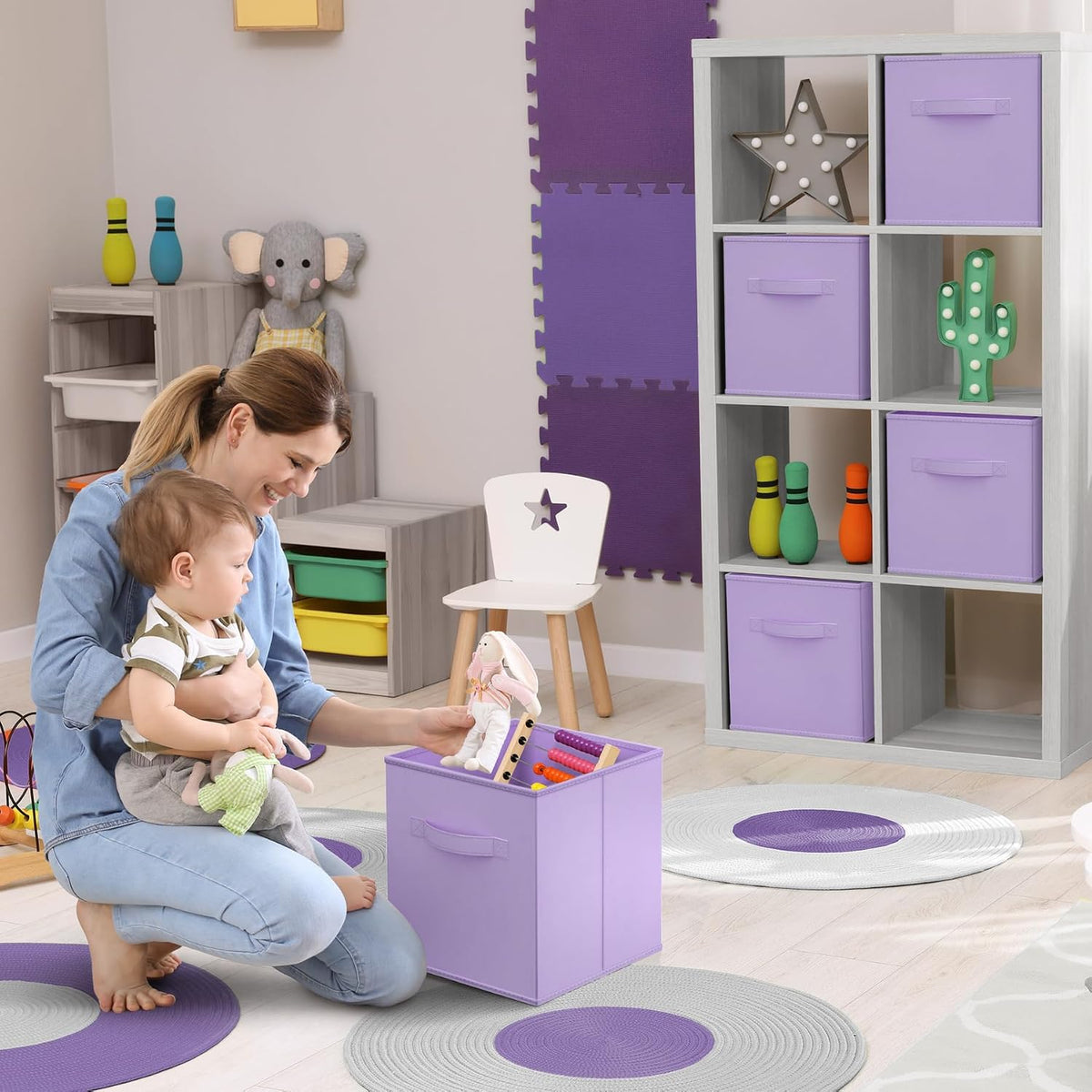 Sorbus Fabric Storage Cubes, 6-Pack Foldable Bins (11 Inch, Pastel Purple)