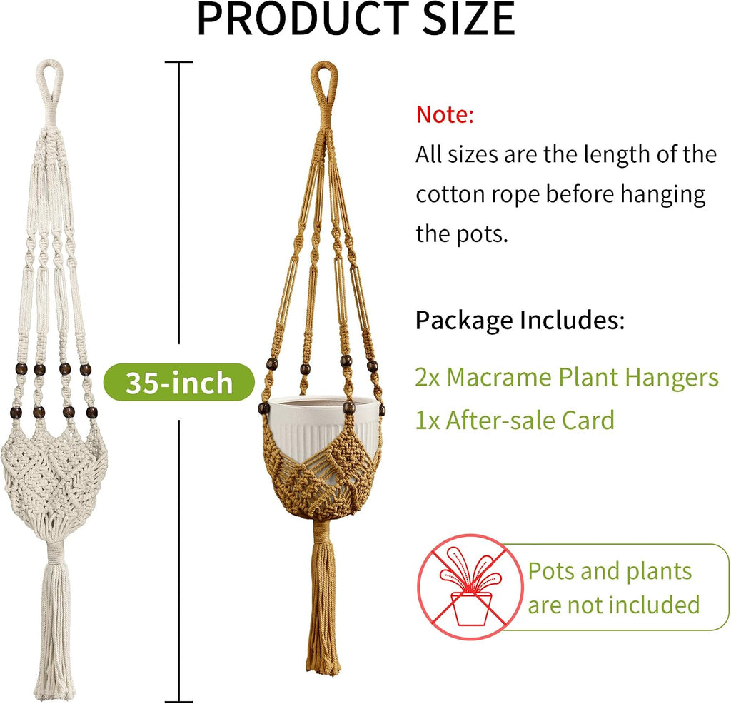 Macrame Plant Hanger - Fits 3-6 Inch Pots, Set of 2, Ivory