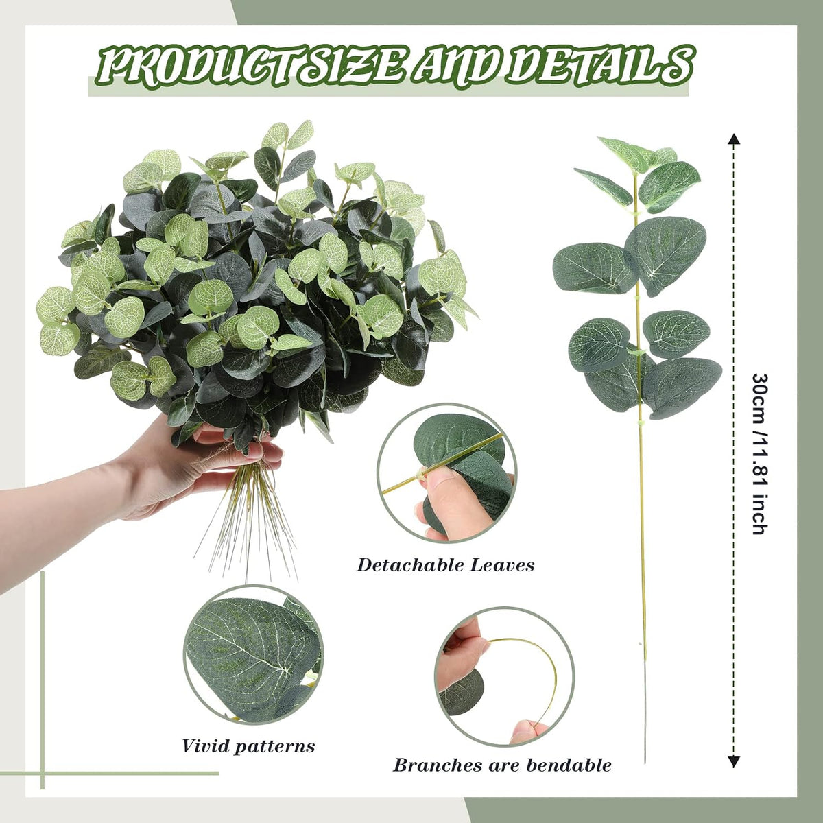 Tigeen 100 Pcs Artificial Eucalyptus Stems Tall 11.8 Inch Tall
