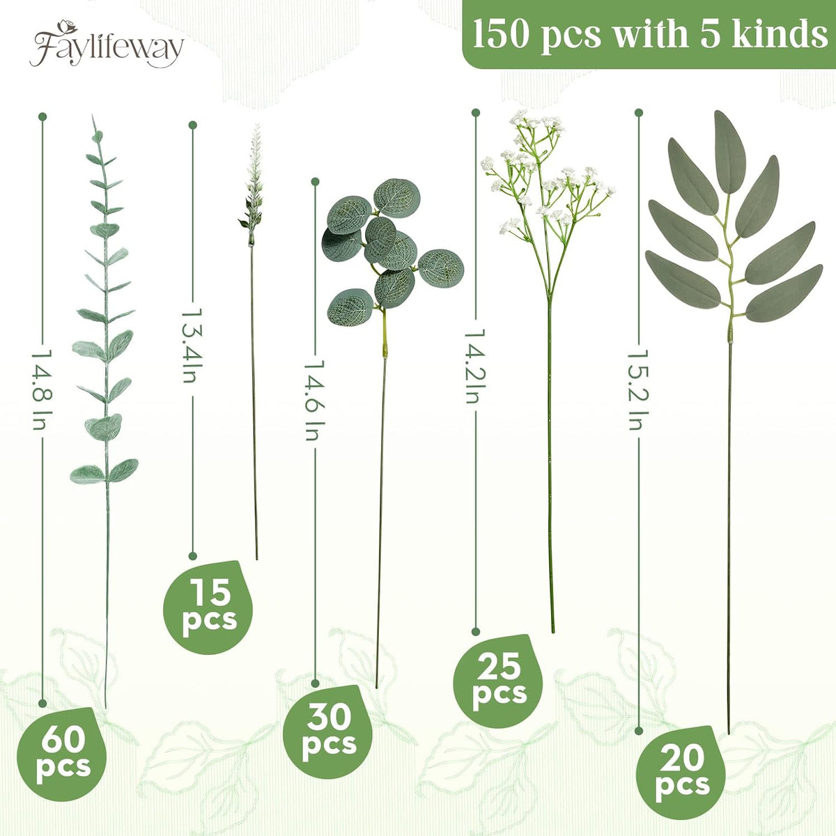 150Pcs Greenery Eucalyptus Stems &Baby Breath Artificial Flowers