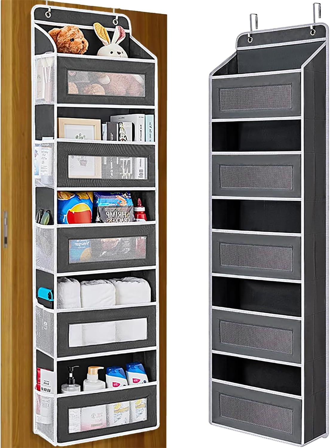 Over the Door Organizer with 5 Front Pockets and 5 Mesh Side Pockets, Extra Large Hanging Organizer for Storage in Bedroom, Bathroom, Pantry, Nursery, Black