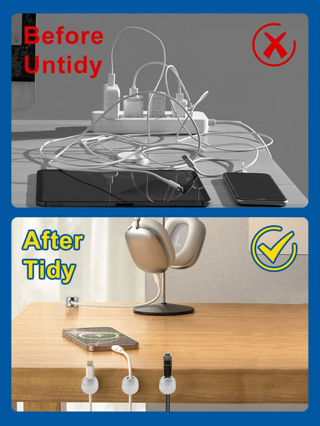 Upgraded Aluminum Silver Phone Charger Cord Holder with Extra-Large