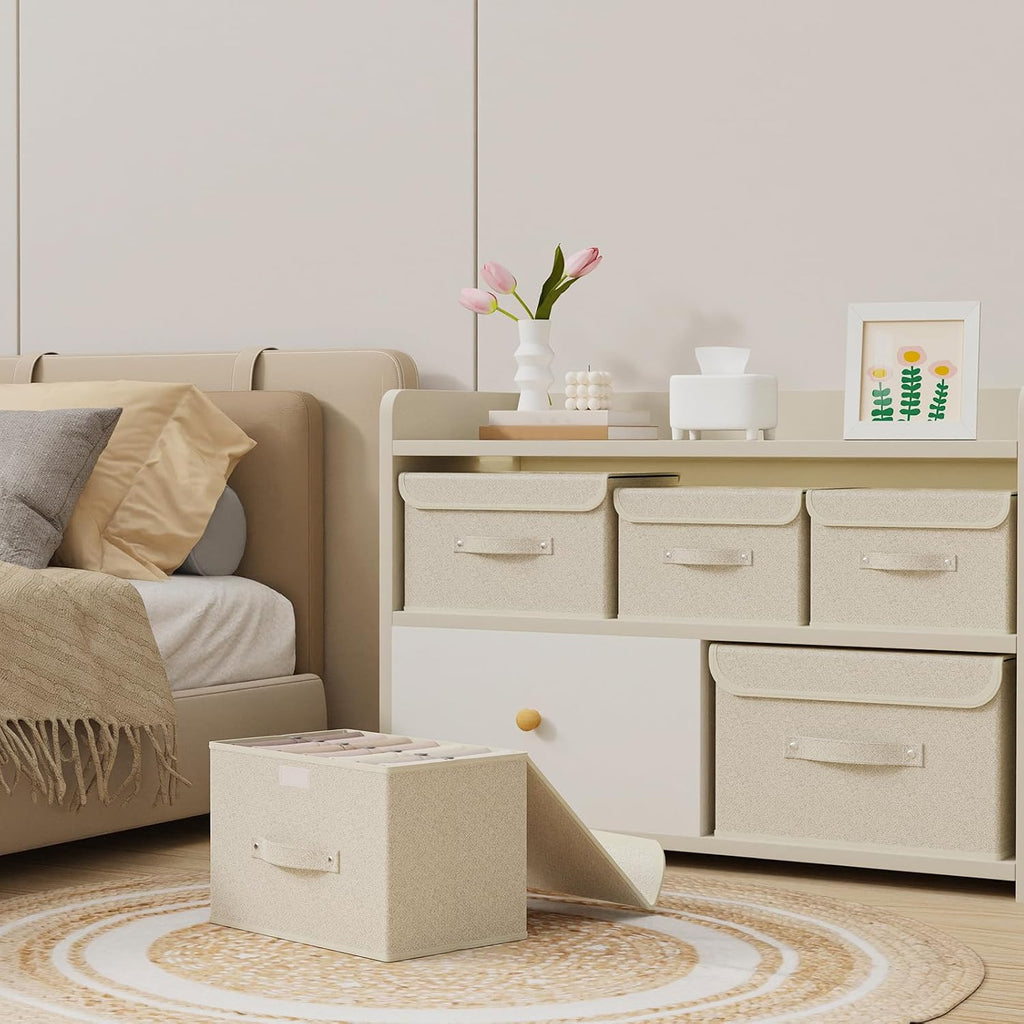 Storage Bins with Handles,Grey and Beige,15x9.8x9.8in,1 Pack