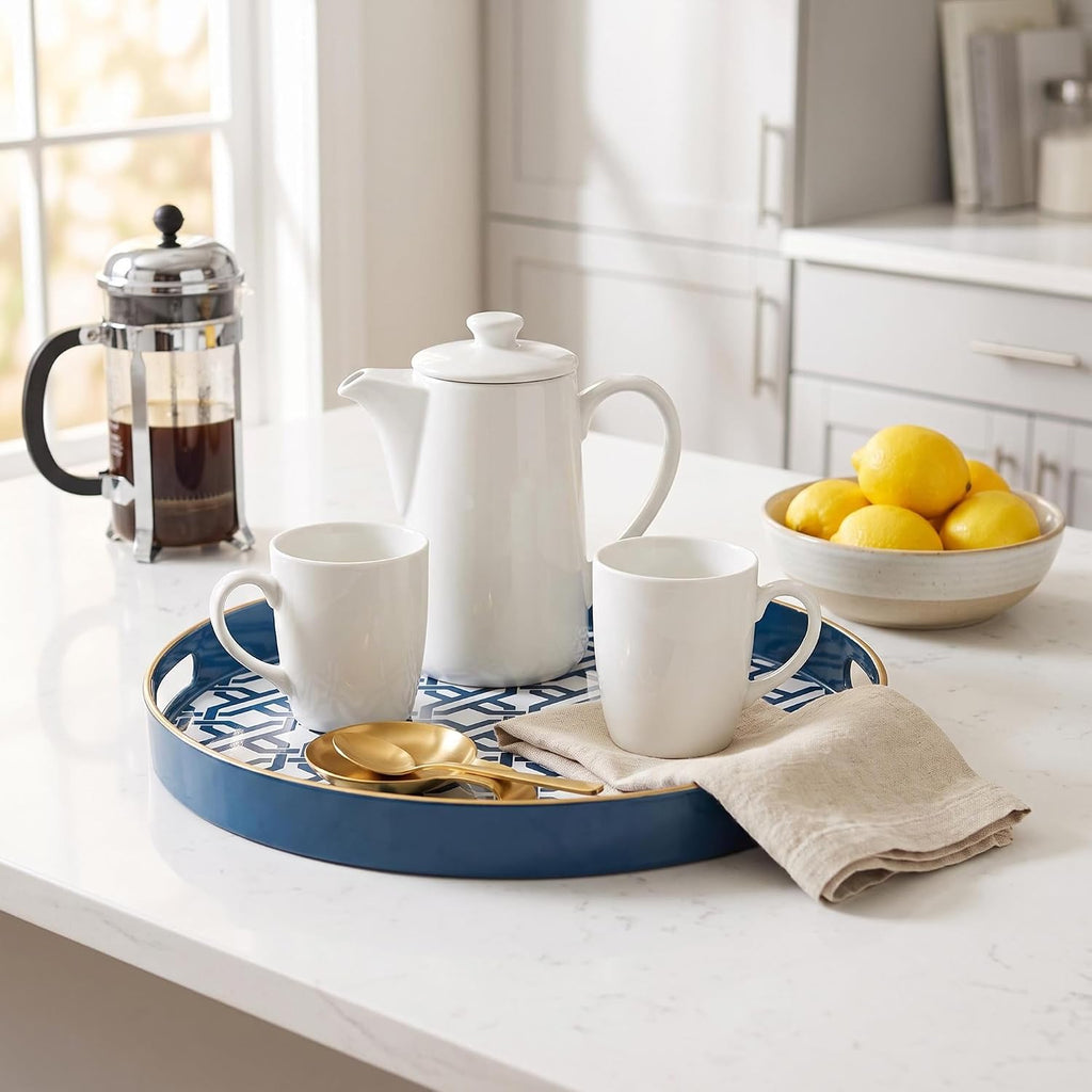 Spsyrine Round Plastic Geometric Serving Tray for Bathroom, Kitchen