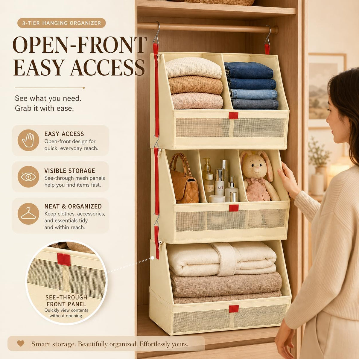 Hanging Closet Clothes Organizers and Storage Detachable 3 Tier Wider