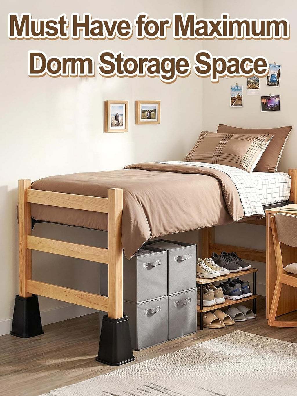 Bigmeta 8" Stable Bed Risers for Dorm Twin XL - Black, 4 Pcs