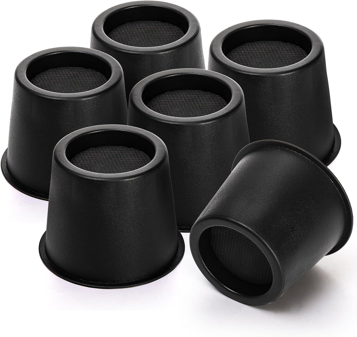 Noamus 6 Pack Round Bed Risers, 4 Inch Furniture Raising Blocks, Black Lifts with Non-Slip Foam Pads, Heavy Duty Dorm Bed Frame Extenders for Desk Chair, Table Legs, Sofa Couch