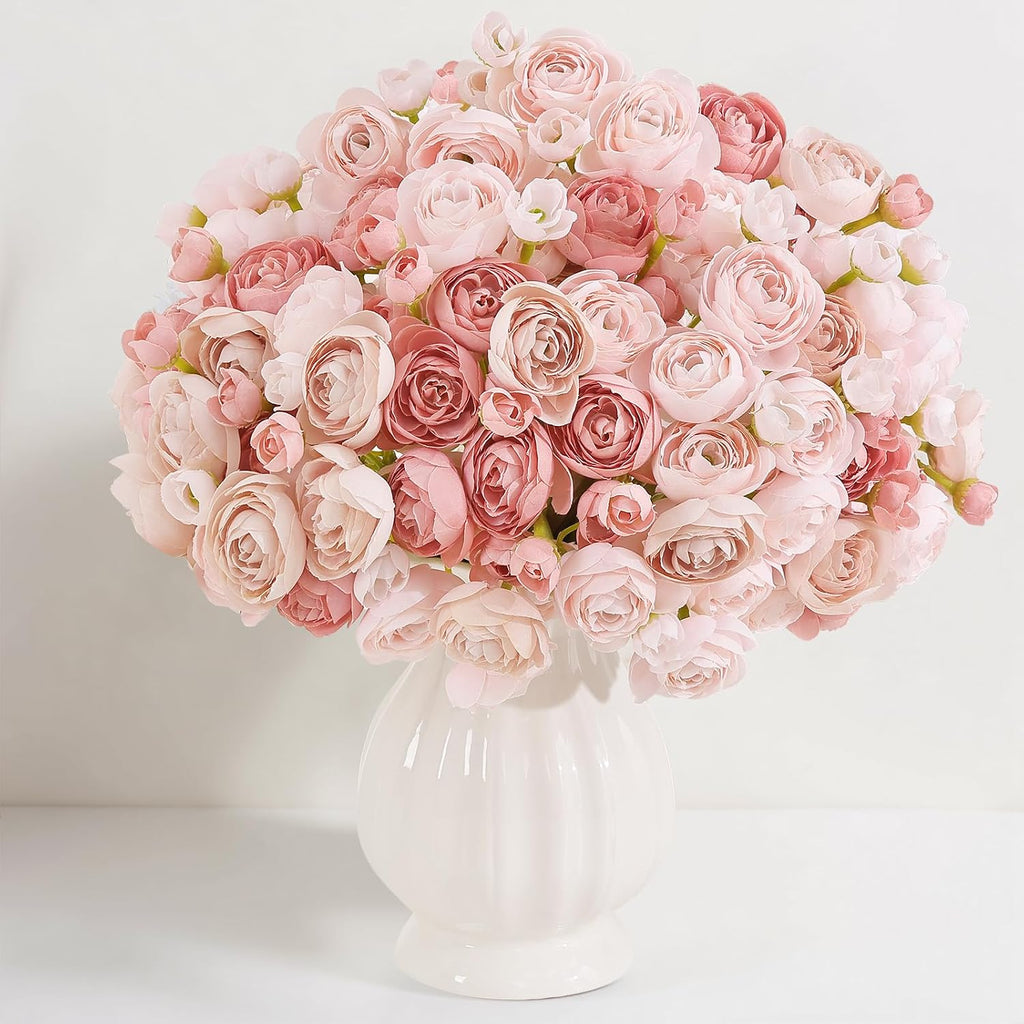 U'Artlines Mini Ranunculus Artificial Flowers Bouquet 40 PCS Dusty Rose