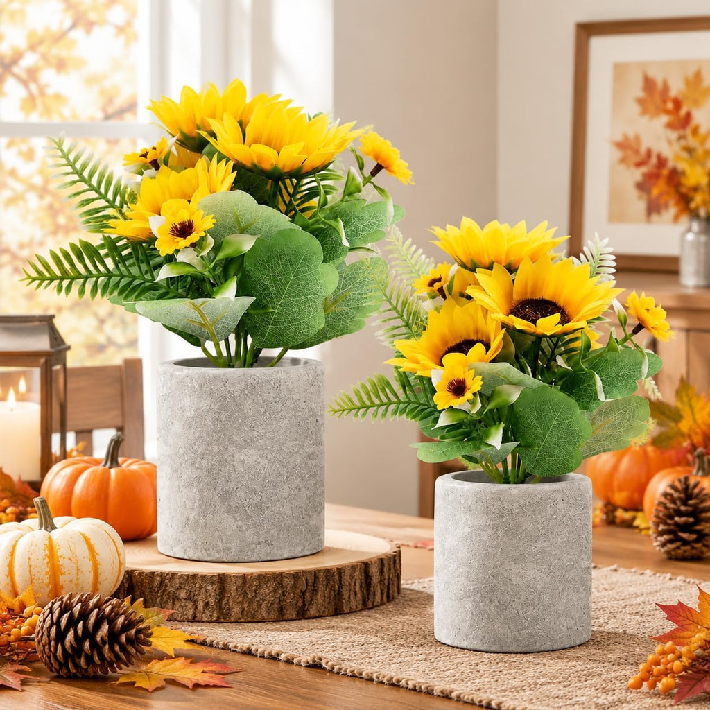 Fall & Thanksgiving Decor Artificial Sunflower Plants in Pot, 2 Pack
