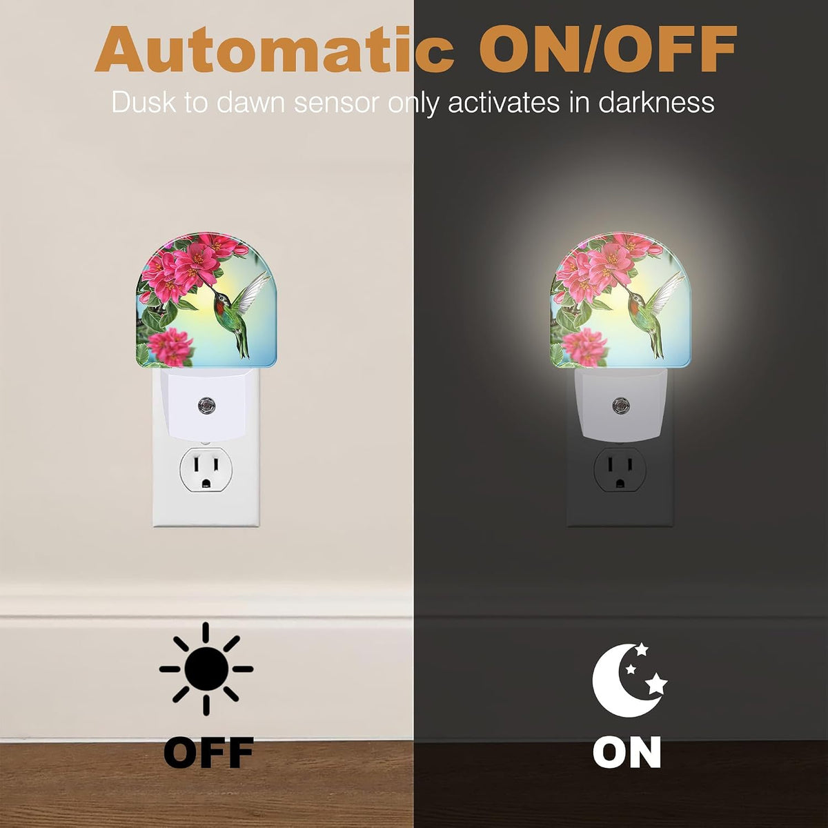Night Lights Plug into Wall, Hummingbird with Flowers Night Light with Dusk to Dawn Smart Sensor for Bedroom Bathroom Hallway Kitchen, Led Nightlights for Boys Girls Women Men